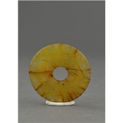 Chinese Carved Yellow Jade Bi Disc Pendant