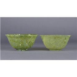 Pair of Chinese Carved Green Jade Bowls