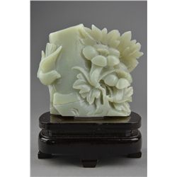 Chinese Carved Celadon Jade Brush Pot