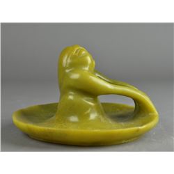 Chinese Carved Green & Yellow Jade Monkey Bowl