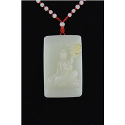 Chinese Carved White Jade Buddha Pendant