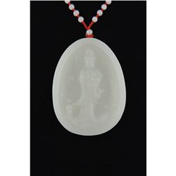 Chinese Carved White Jade Pendant Round Buddha