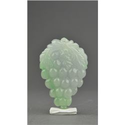 Chinese Carved White & Green Jade Pendant Grapes