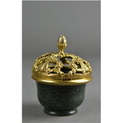 Chinese Carved Spinach Green Jade Censer