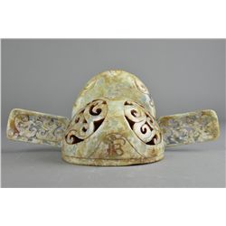 Archaistic Chinese Carved Jade Peacock Grooms Hat