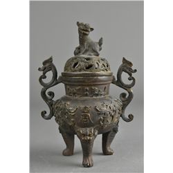 Chinese Tripod Bronze Censer with Handles Kangxi