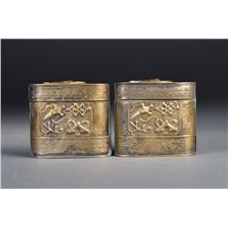 Pair of Antique Chinese Silver Medicine Box