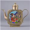 Image 1 : Chinese Silver Tea Pot w/ Enameled Scene of Beauty