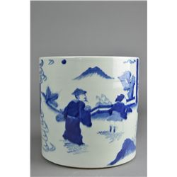 Chinese Blue & White Bi Tong Brush Pot Artist's MK