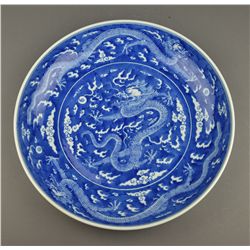 Chinese Blue & White Dragon Charger Kangxi