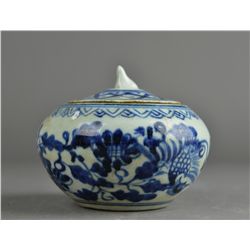 Chinese Qing Blue & White Porcelain Jar w/ Lid