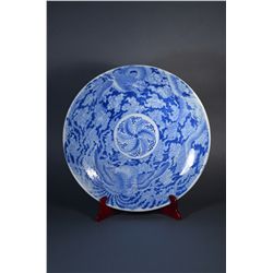 19th C. Japanese BW Imari Plate Dragon & Phoenix