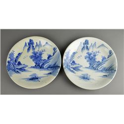 Set of Two Japanese Blue & White Porcelain Plates