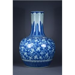 Large Chinese Blue & White Globe Vase Kangxi