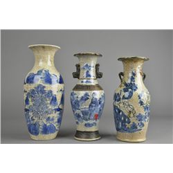 Set 3 Chinese Qing Export BW Vases w/ Cert.