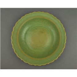 Chinese Song-Style Longquan Celadon Foliate Bowl