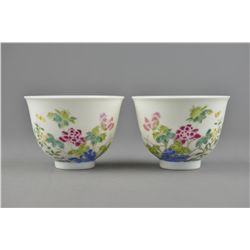 Pair of Chinese Famille Rose Cups Yongzheng