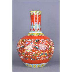 Chinese Red Glazed Famille Rose Vase Qianlong