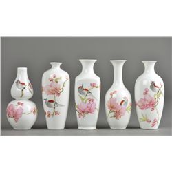 Set Five Chinese Famille Rose Vases Qianlong