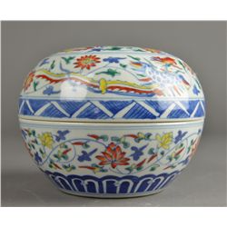 Chinese Wucai Porcelain Bowl w/ Lid Ming Chenghua