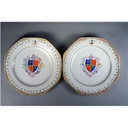Pair of 18th Century Chinese Armorial Plates