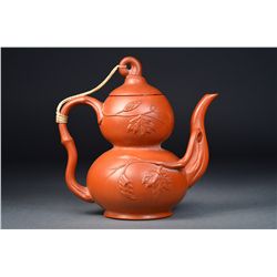 Signed 19th C. Chinese Double Gourd Yixing Tea Pot