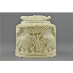 Indian Ivory Carved Elephant Box with Lid