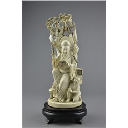 Openwork 19th C. Chinese Ivory Seated Scholar