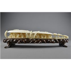 20th C. Chinese Ivory Carved Landscape in Shell