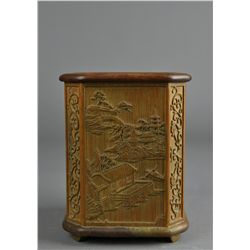 20th C. Chinese Carved Bamboo Bi Tong Brush Pot