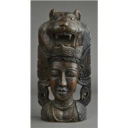 Chinese Hardwood Carved Guanyin's Head Plaque
