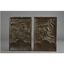 Pair of Chinese Hardwood Carved Plaques