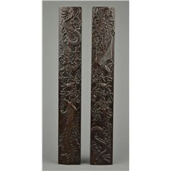 Pair of Chinese Carved Wood Scroll Weight