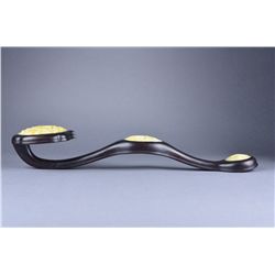 19th Century Chinese Zitan Ruyi Scepter Inset Jade