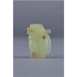 Chinese Carved White Jade Toggle of Lion