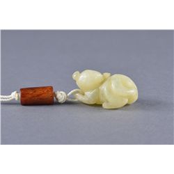 19th C. Chinese Carved White Jade Figure Rabbit