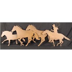 Large Cowboy & Horses Metal Wall Art Sculpture