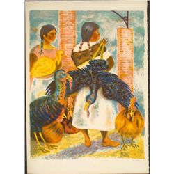 Native American With Chickens Signed A Barry Lithograph