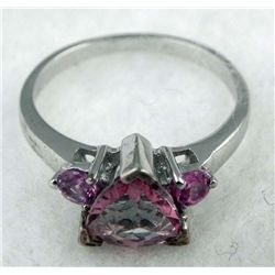 STERLING PLATINUM RING 1.24 ROSE DE FRANCE AMETHYST