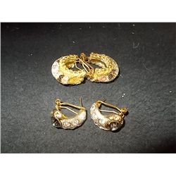 2 Pair of Gold and Reinstone Earrings