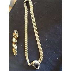 Gold Ccolored Necklace and Bracelet with Onyx