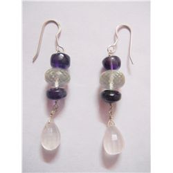 NATURAL 34.30 CTW AMETHYST, SEMIPRECIOUS EARRING .925 S