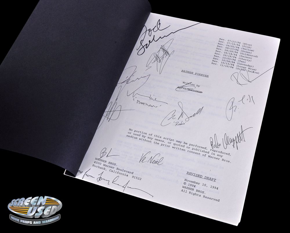 Cast and crew signed script from Batman Forever
