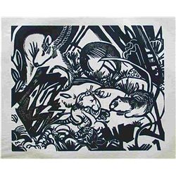 Franz Marc Woodcut  Aus Der Tierlegende 