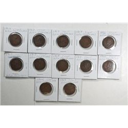 COMPLETE SET OF NEWFOUNDLAND GEORGE 5 LARGE CENTS , SOME MULTIPLES EST. $50-$75