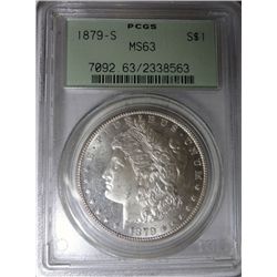 1879-S MORGAN DOLLAR PCGS GREEN LABEL MS63 PL EST. $90-$95