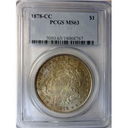 1878-CC MORGAN DOLLAR PCGS MS63 ORIGINAL ,NEVER CLEANED! EST. $315-$335