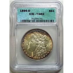 1896-O MORGAN DOLLAR ICG MS-62 COLOR!