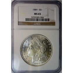 1889 MORGAN DOLLAR NGC MS65 GEM BLAST WHITE EST. $$320-$340