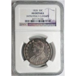 1828  Bust half $  NGC AU clnd but toned back